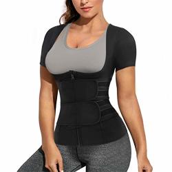Eleady Women Waist Trainer Corset Trimmer Belt Neoprene Sauna Sweat Suit Zipper Body Shaper With Adjustable Workout Tank Tops Black Medium