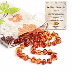Baltic Amber Teething Necklace For Baby Boys Girls Anti-inflammatory Drooling & Teething Pain Relief Certified Natural Amber Jewelry For Shower Gift 13" Cognac