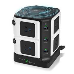 Power Strip With Wireless Charger Bestek 8-OUTLET Surge Protector And 40W 6-PORT USB Tower Charging Station 1500 Joules Etl Listed Dorm Room Accessories