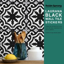 Robin Sprong Pack Of 20 15 X 15CM Laurana Black Wall Tile Stickers