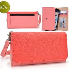 Women's Universal Two Tone Wallet Smartphone Clutch Case Fits Huawei P8LITE ALE-L04 P8 SNAPTO|NUVUR153 Coral pink