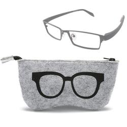 Glasses Pattern Felt Protective Zipper Case For Sunglasses Glasses Black
