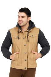 Men's Hooded Denim Jacket - Light Brown