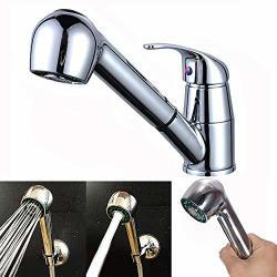 Shower Head Kitchen Sink Chrome Single Handle Mixer Tap Swivel Pull Out Spray Faucet Spout
