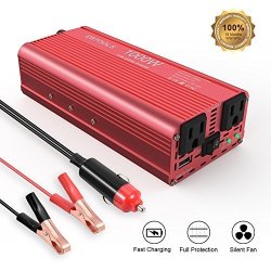 Ebtools Car Power Inverter 1000W 2000W Inverter 12V Dc To 110V Ac Car Converter With 2 Ac Outlets And 2.1A USB Ports For Laptop Smartphone