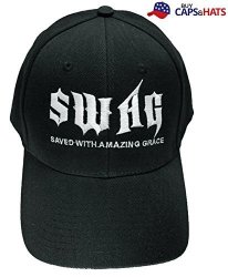 Christian Hat Swag Saved With Amazing Grace Black Cap And Bumper Sticker