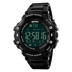 Bounabay Mens Multifunctional Digital Sport Watch With Bluetooth Pedometer Remote Camera 5ATM Waterproof Black