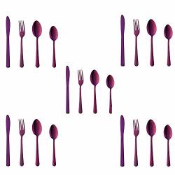 Buyer Star 20-PIECE Purple Silverware Flatware Set Stainless Steel Travel Eating Utensil For Picnic Camping Service For 5 Dishwasher Safe