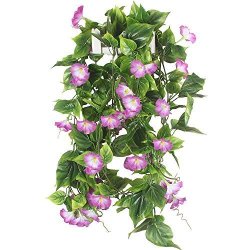 GTidea Artificial Vines 2PCS 15FEET Morning Glory Hanging Plants Silk Garland Fake Green Plant Home Garden Wall Fence Stairway Outdoor Wedding Hanging Baskets Decor Purple