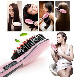 Professional Ceramic Hair Straightener Brush By Besteck With Lock Buttons Option. Fast Detangling Electric Comb Digital Display Massage Straightening Anti Static Anti Scald Pink