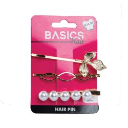 Basics Hair Clip Gold Asstd 3PCS