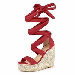 Allegra K Women's Espadrille Platform Wedges Heel Lace Up Red Sandals - 8.5 M Us