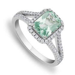 Sterling Silver Mint Green Cubic Zirconia Emerald Cut Halo Womens Ring
