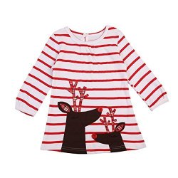 Toddler Little Girls' Dress Long Sleeve Red Striped Princess Christmas Dresses Blouse Tops 5-6Y Red Strips