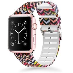 Lwsengme Compatible With Apple Watch Band 38MM 42MM Soft Silicone Replacment Sport Bands Compatible With Iwatch Series 3 Series 2 Series 1 - Pattern Printed FLOWER-10 38MM