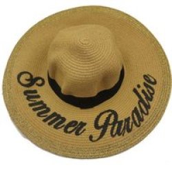 Summer Sun Straw Hat With Writing - Summer Paradise Camel