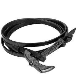 Cupimatch Mens Black Stainless Steel Axe Hatchet Multi-layer Leather Bracelet Cuff