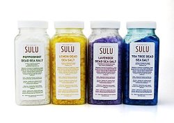 Set Of 4 Jars Of Unrefined Dead Sea Bath Salts Scented With Organic Essential Oils