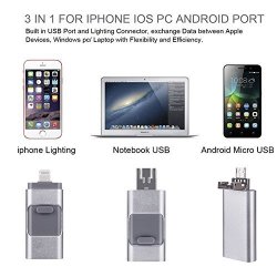 Nwell Apple Cell Phone USB Flash Drive 32GB 64GB I-flash U-disk Memory Stick For Computer Iphone & Ipad Lightning Connector And Android Cell Phone Silver 32GB