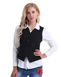Freebily Office Lady Vest Women Short Waistcoat Business Dress V Neck Uniform Formal Black Xx-large WAIST:35.0" 88CM