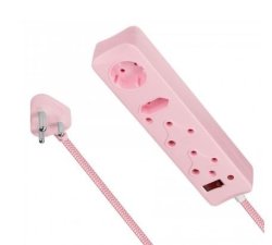 Switched 4 Way Surge Protected Multiplug 0.5M Braided Cord - Pink