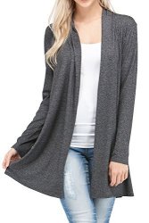 Long Ettellut Open Front Lightweight Soft Knit L sleeve Cardigan Sweaters Regular And Plus Size Charcoal XL
