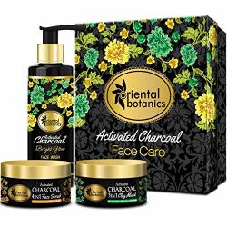 Oriental Botanics Face Kit - Activated Charcoal Face Wash + Charcoal 3 In 1 Face Mask + Charcoal 4 In 1 Face Scrub