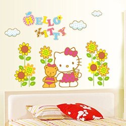 Ekea-home Pvc Cartoon Hello Kitty Wall Stickers Pearlescent Golden Hook Children Kids Nursery Room Mural Wall Decals Kt 60X90CM 23.64"X35.46