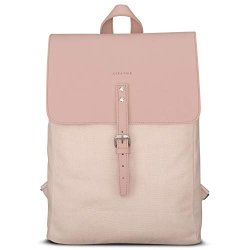 Pink Backpack Canvas Leather Women-expatri "anouk" Stylish Vintage Daypack