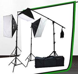 Fancierstudio Ul9004sb-69bwg 2000 Watt Photo Studio Lighting Kit With 6-9 Feet Muslin Backdrop And Background Stand-black White