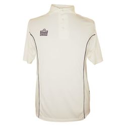 County Piped Short Sleeve Cricket Shirt White With Navy Piping