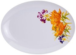 Euro Ceramica Tiger Lilly Collection 15.7" Porcelain Oval Serving Platter Vivid Floral Decal Multicolor