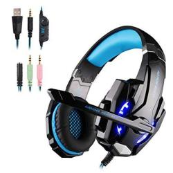 G9000 Gaming Headset Surround Sound Gaming Headphone For PS4 PC Xbox One Controller Wired Headphone With Crystal Clear Sound Noise Canceling MIC & LED Light Blue