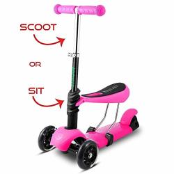 Jacky's Scooters For Kids With Folding Seat - 2019 New 2-IN-1 Adjustable 3 Wheel Kick Scooter For Toddlers Girls & Boys - Fun Outdoor