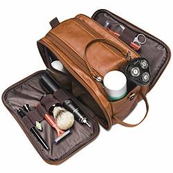 Bag Toiletry For Mens Large Dopp Kit Double Zipper Travel Shaving Synthetic Leather Cosmetic Toiletries Accessories Organizer For Suitcase Brown