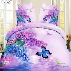 3d Duvet Bedding Purple Flower & Blue Butterfly