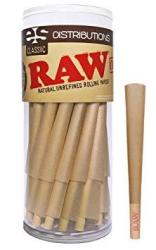 Raw Cones Classic King Size 50 Pack Natural Pre Rolled Rolling Paper With Tips & Packing Sticks Included