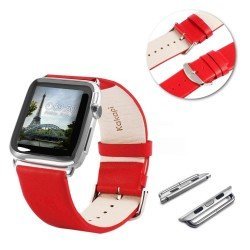 Tuff-Luv Genuine Leather Wrist Watch Strap Band With Connector For Apple Watch 42mm Red