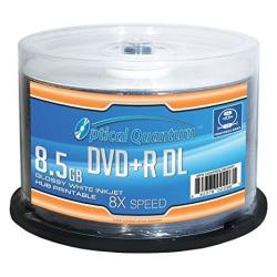 Optical Quantum 8X Dvd+r Dl Glossy White Inkjet Hub Printable Media