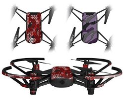 Skin Decal Wrap 2 Pack For Dji Ryze Tello Drone Hex Mesh Camo 01 Red Bright Drone Not Included