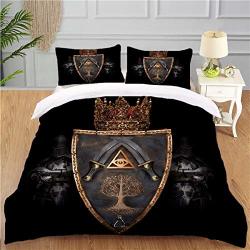 Ottosun Bedding Personality 3 Piece Duvet Cover Set Knight King Queen Warrior Crown Coat Of Arms Weapon Gold Black Soft Breathable Home Warm Duvet