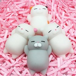 Amaping Mochi Squishy Toys Ama Tm 4 Pcs MINI Squishies Mochi Cat Stress Reliever Kawaii Animals Anxiety Toys For Kids & Adults Colorful