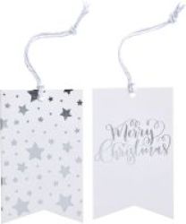 Ginger Ray Metallic Star - Merry Christmas Silver Tag Pack Of 8