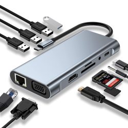 USB C Hub Docking Station 11-IN-1 USB C Adapter With 4K-HDMI Vga USB 3.0 Port Type C Pd RJ45 Ethernet Sd Tf Card