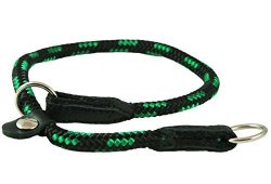 Dogs My Love Round Braided Rope Nylon Choke Dog Collar With Sliding Stopper 20" Long 0.3" Diam 8MM Green black