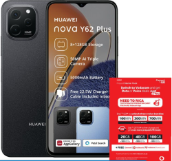Huawei Nova Y62PLUS 128GB Midnight Black Dual Sim with Vodacom Sim Card Pack