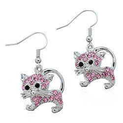 Pammyj Cat Earrings With Pink Crystals