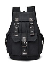 Men's Leather Canvas Backpack Moraner Large Capacity Backpack Travel Rucksack Black