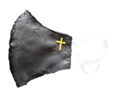 Black Liturgical Mask For Priest - Brocade Damask Fabric With Cross Design