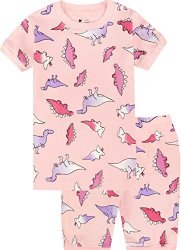 Dinosaur Girls Pajamas Shorts Pink Summer Pjs Set 2 Piece Cotton Sleepwear For Kids Size 5
